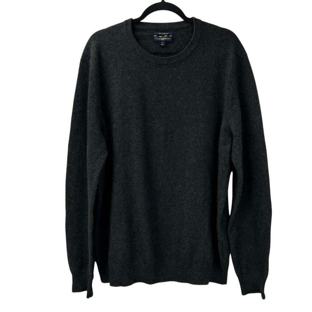 Club Room Men's XL 100% Cashmere Sweater Dark Charcoal Crew Neck Long Sleeve